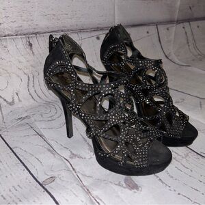Black rhinestone heels